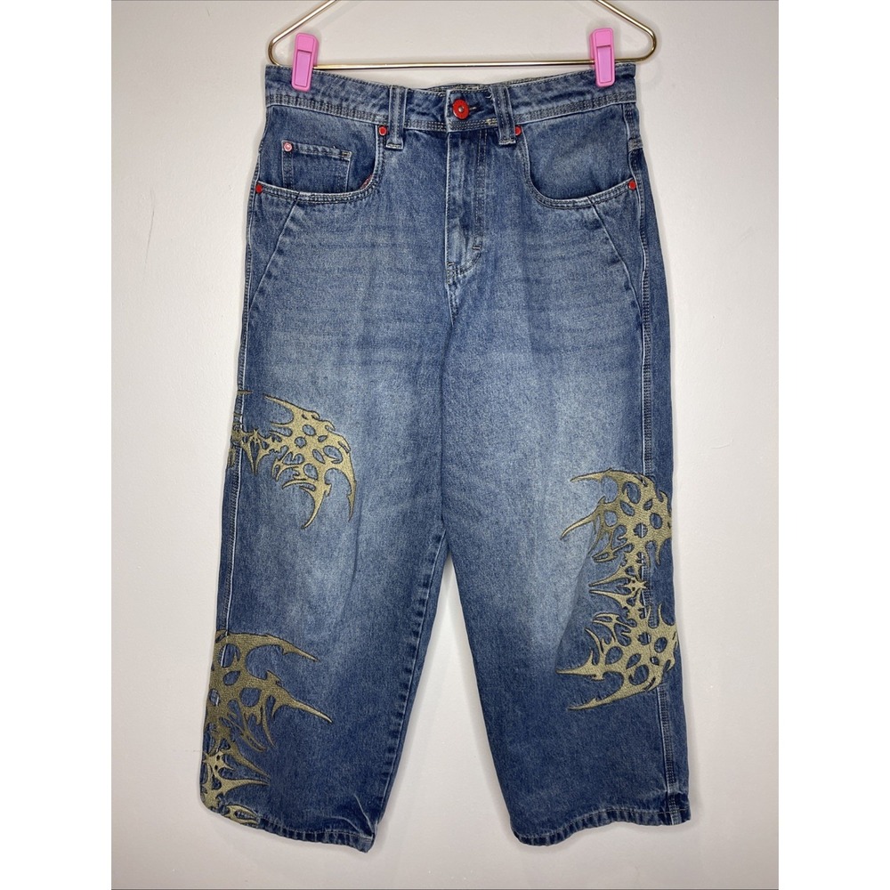 Y2K Vitriol Goth Ultra-Wide Jeans Blue Baggy Hip Hop JNCO Mens Size 28 by 28